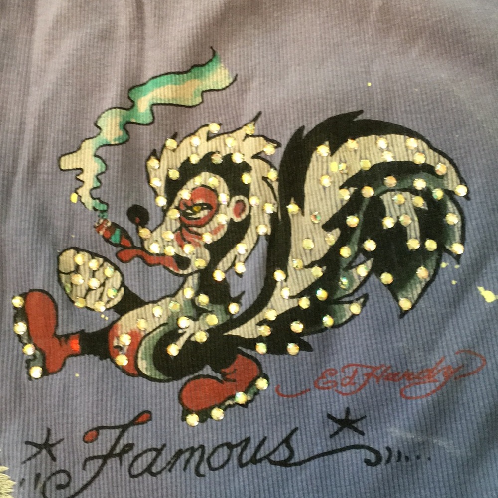 Ed hardy skunk distressed ribbed tank OS small